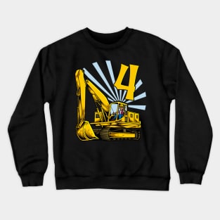 Excavator 4 year old birthday Crewneck Sweatshirt